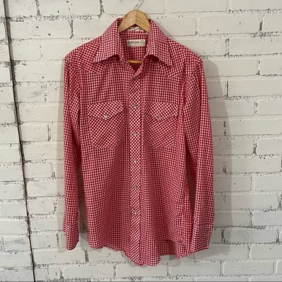 Vintage Pearl Snap Shirt Red White Checkered Sheplers Western Lng Sleeve 15.5 34 - Picture 7 of 8